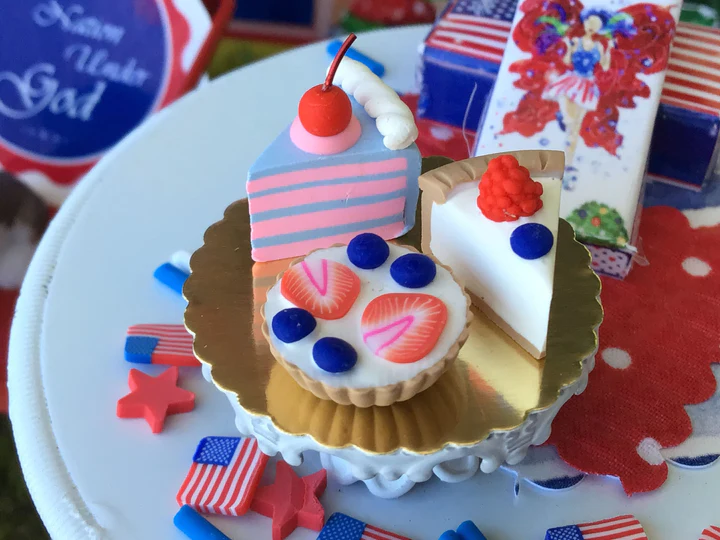 4th of july miniature pastries, fairy garden, dollhouse, miniature