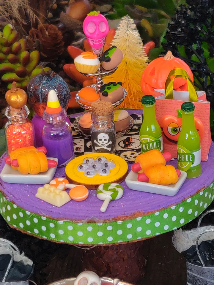 halloween party for fairy witches, miniatures, fairy garden, dollhouse