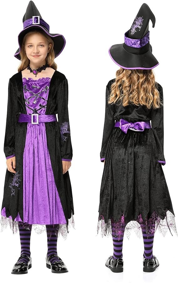 witch costume for girls kids, halloween party fancy dress