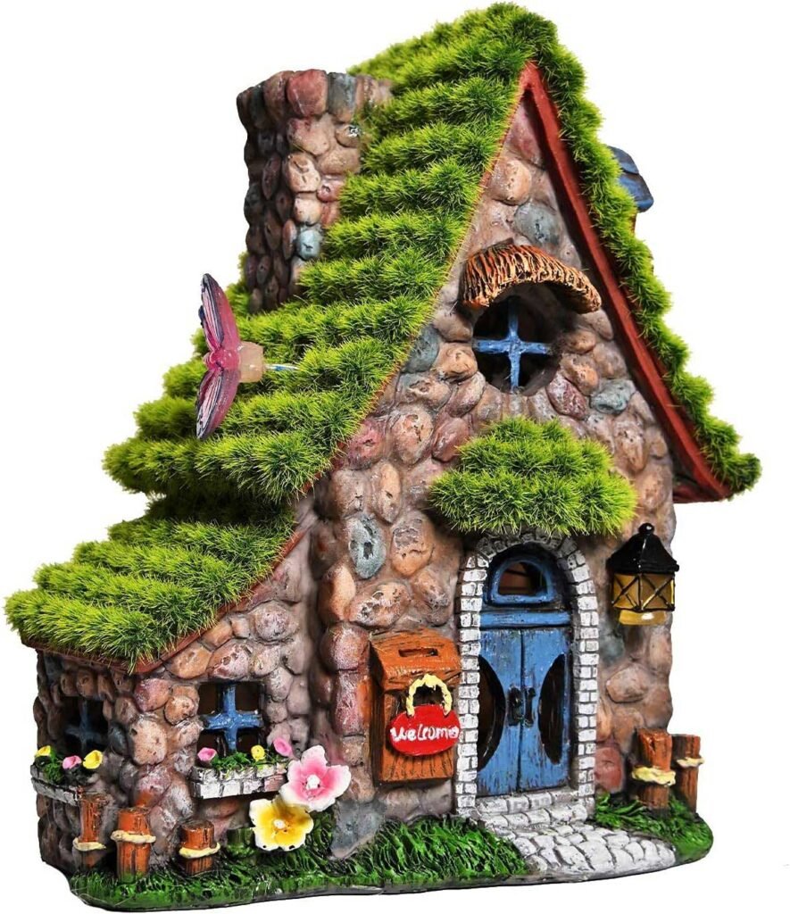 asawasa resin fairy house statues with solar powered lights