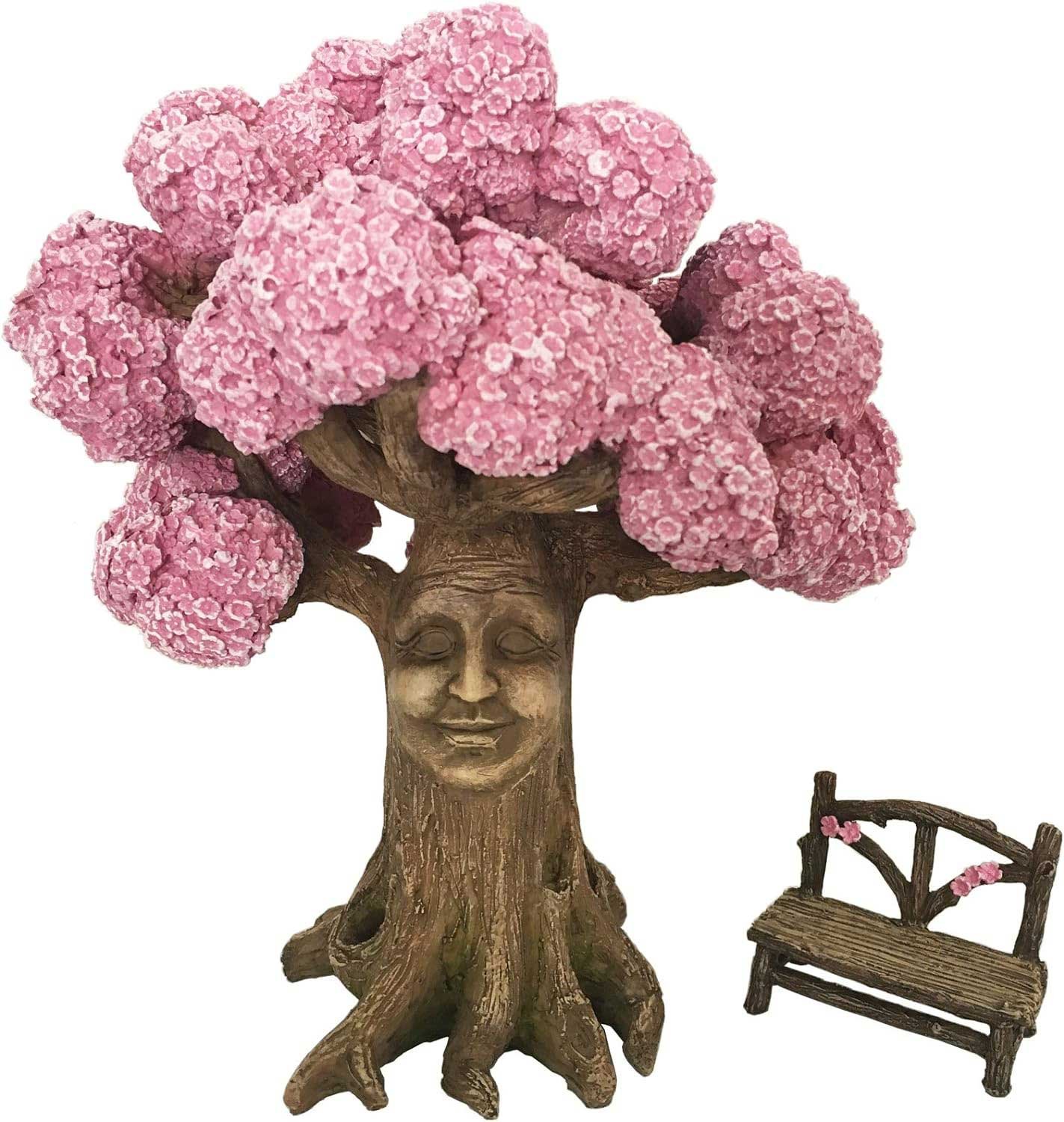 glitzglam ethan's magical tree with a matching fairy bench for the enchanted fairy garden (9 inch tall) a fairy garden accessory