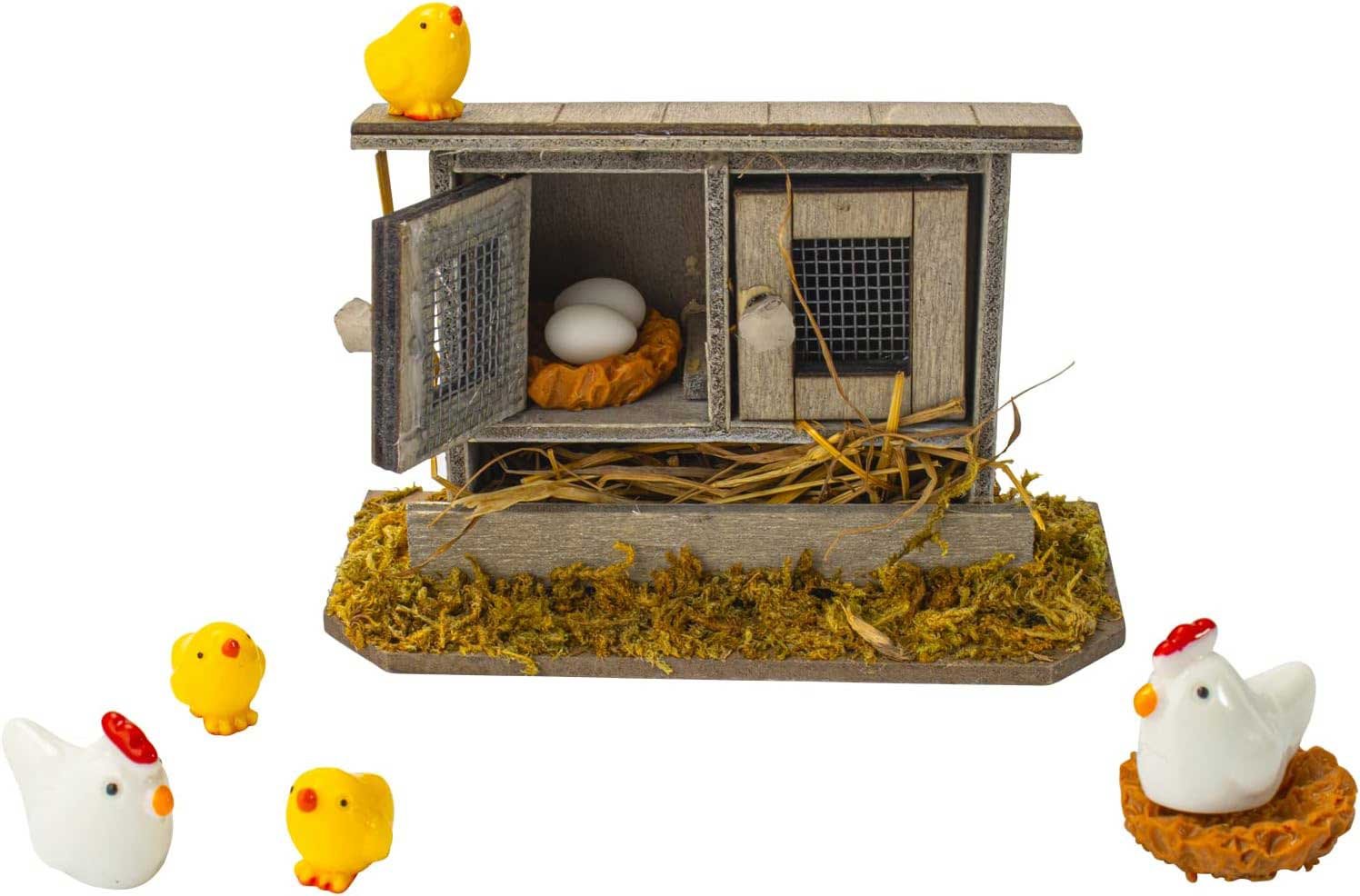miniature retro wooden chicken coop mini family chicken,hen,chick,egg,chicken nest ornament micro landscape fairy garden décor