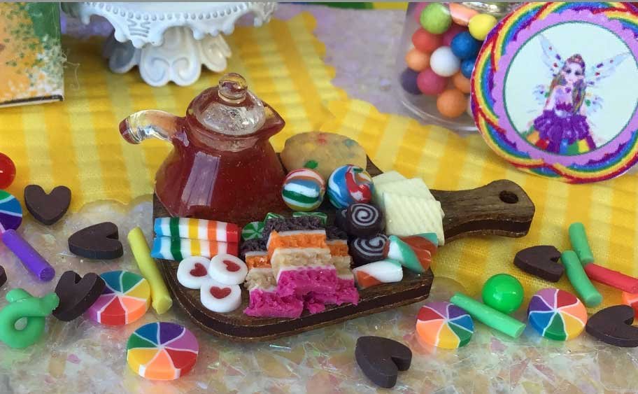 rainbows and tea. miniatures, dollhouse, miniature, fairy garden
