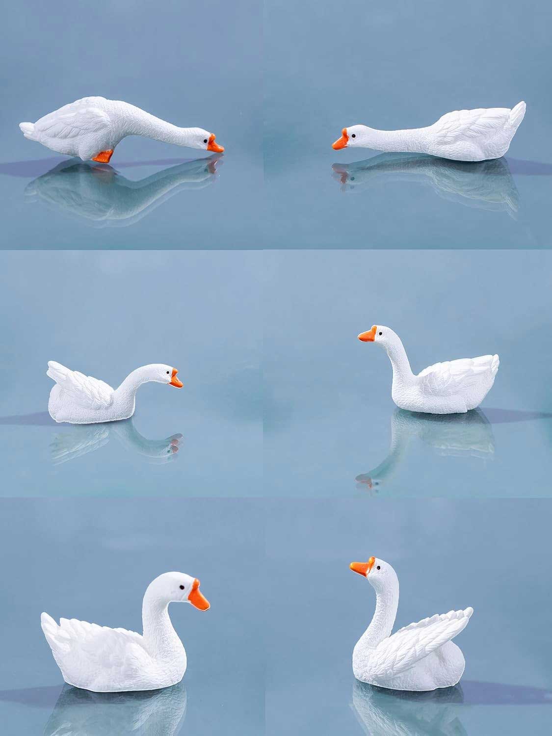 mini resin goose fairy garden accessories, decor for fairy garden bonsai micro landscape moss terrarium diy craft project (1 set, 6 pcs, white goose)