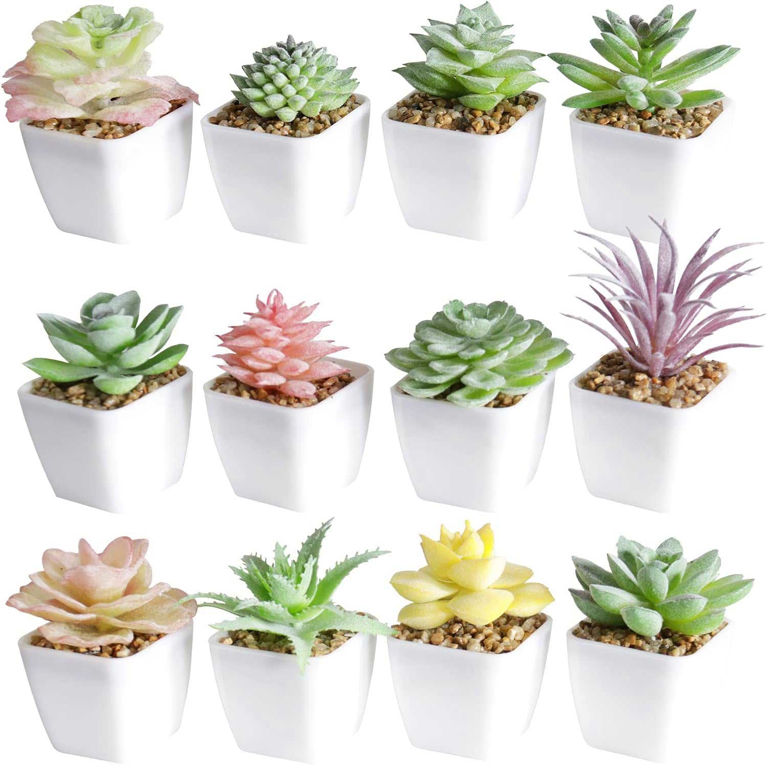 tiita artificial faux succulents in pots fake plants ceramic arrangement planter small mini tiny decoration for home office desk window sill bathroom bedroom outdoor indoor 12 set