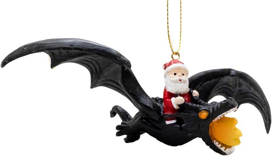 santa claus riding a flying dragon christmas tree ornament
