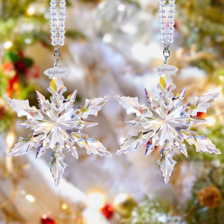 snowflake ornaments, 2 packs 4 clear snowflake crystal christmas ornaments, christmas tree ornaments, hanging snowflake decorations