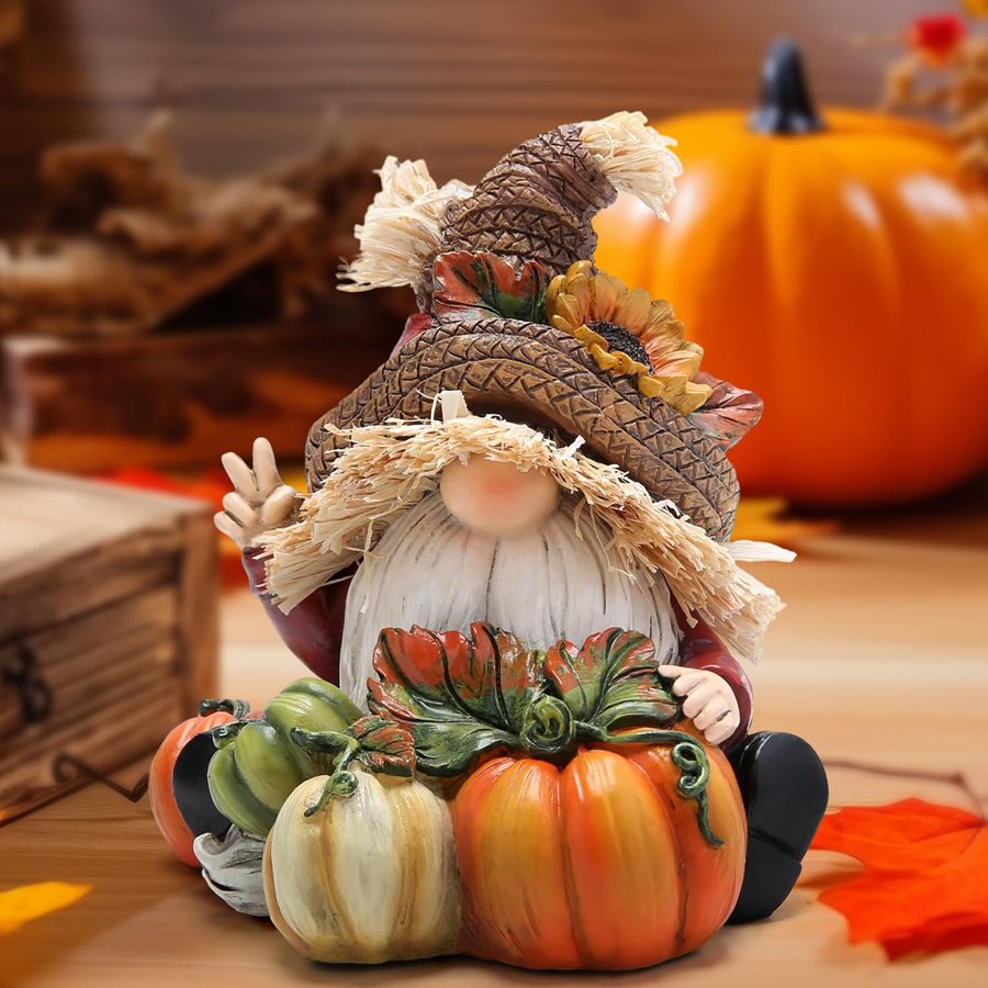 amazing autumn gnome with pumpkins