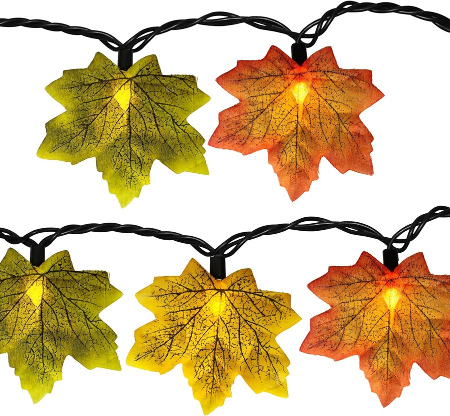 festive autumn leaves fairy lights